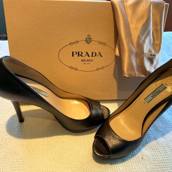 Prada Leather Peep-Toe Pumps - Picture 1 of 9